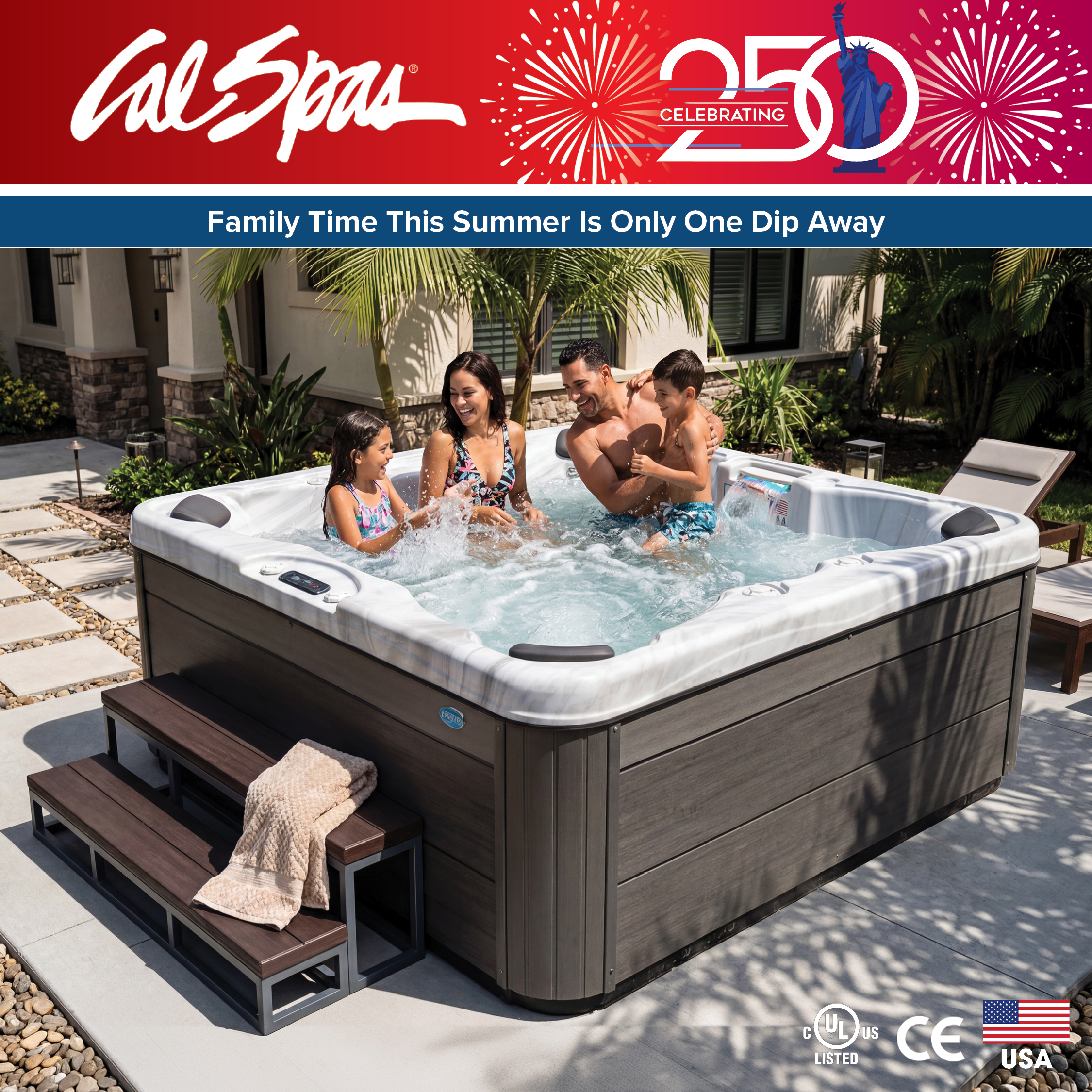 Calspas hot tub being used in a family setting - Madrid